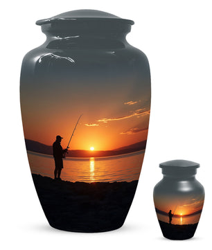 Fishing Sunset Urn for Dad | Fishing Cremation Urn for Adult Male Ashes