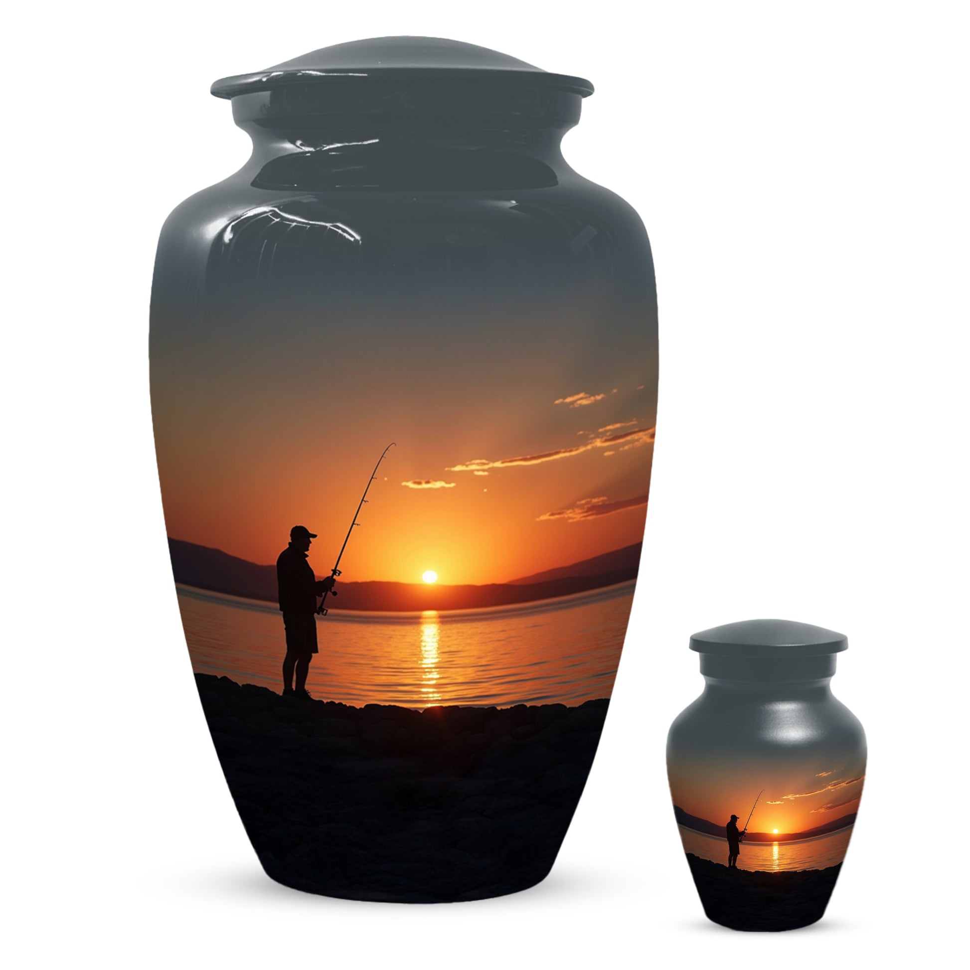 Fishing Sunset Urn for Dad | Fishing Cremation Urn for Adult Male Ashes