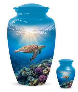 Ocean Wave Cremation Urn for Adult Ashes | Sea Turtle Ocean Theme Memorial Urn