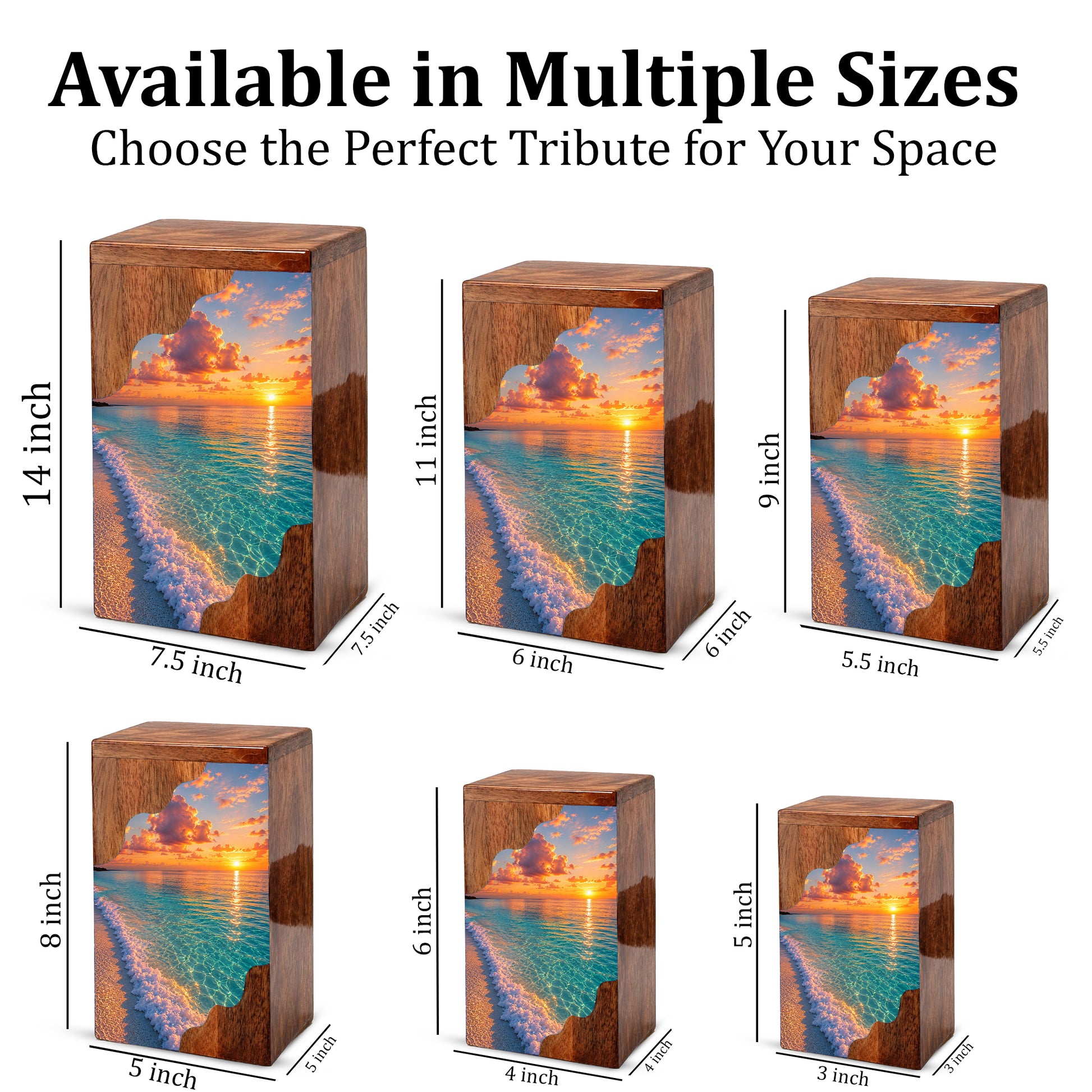 Sunset Beach Wooden Cremation Urn – Personalized Memorial Urn for Human Ashes |