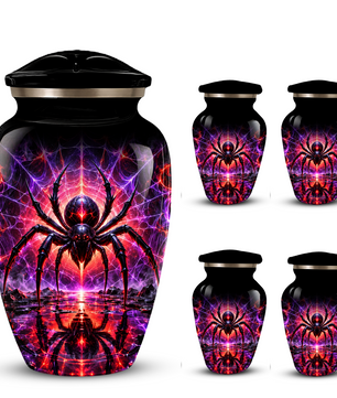 Black Spider Cremation Urn – Gothic Spider Web Adult Memorial Urn for Ashes