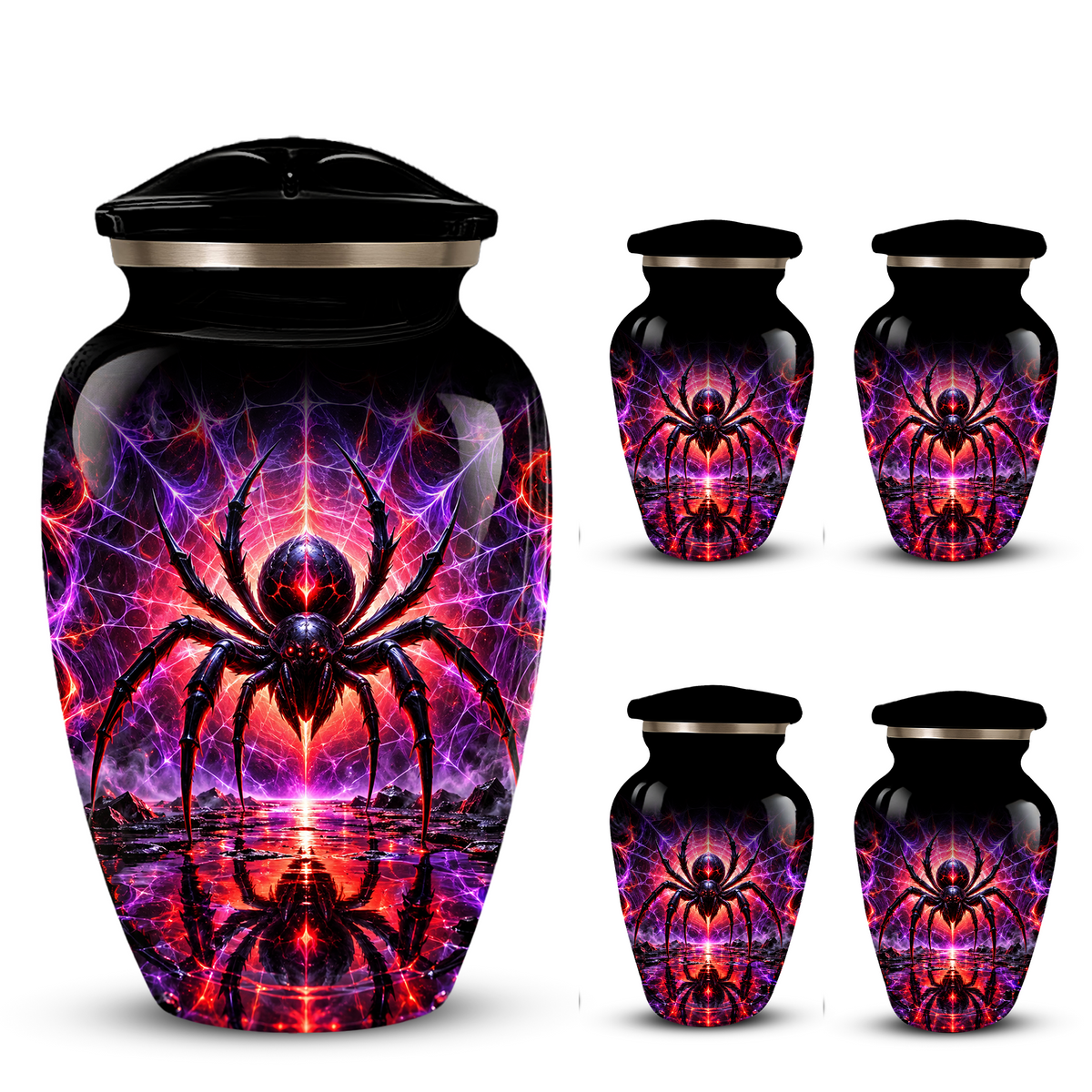 Black Spider Cremation Urn – Gothic Spider Web Adult Memorial Urn for Ashes