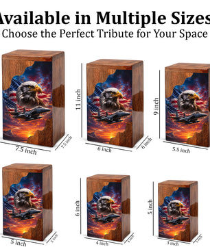 Military Eagle Wooden Cremation Urn for Human Ashes| American Flag Patriotic Funeral Urn