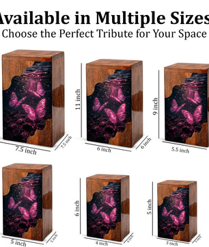 Butterfly Wooden Cremation Urn – Pink Butterfly Memorial Urn for Human Ashes
