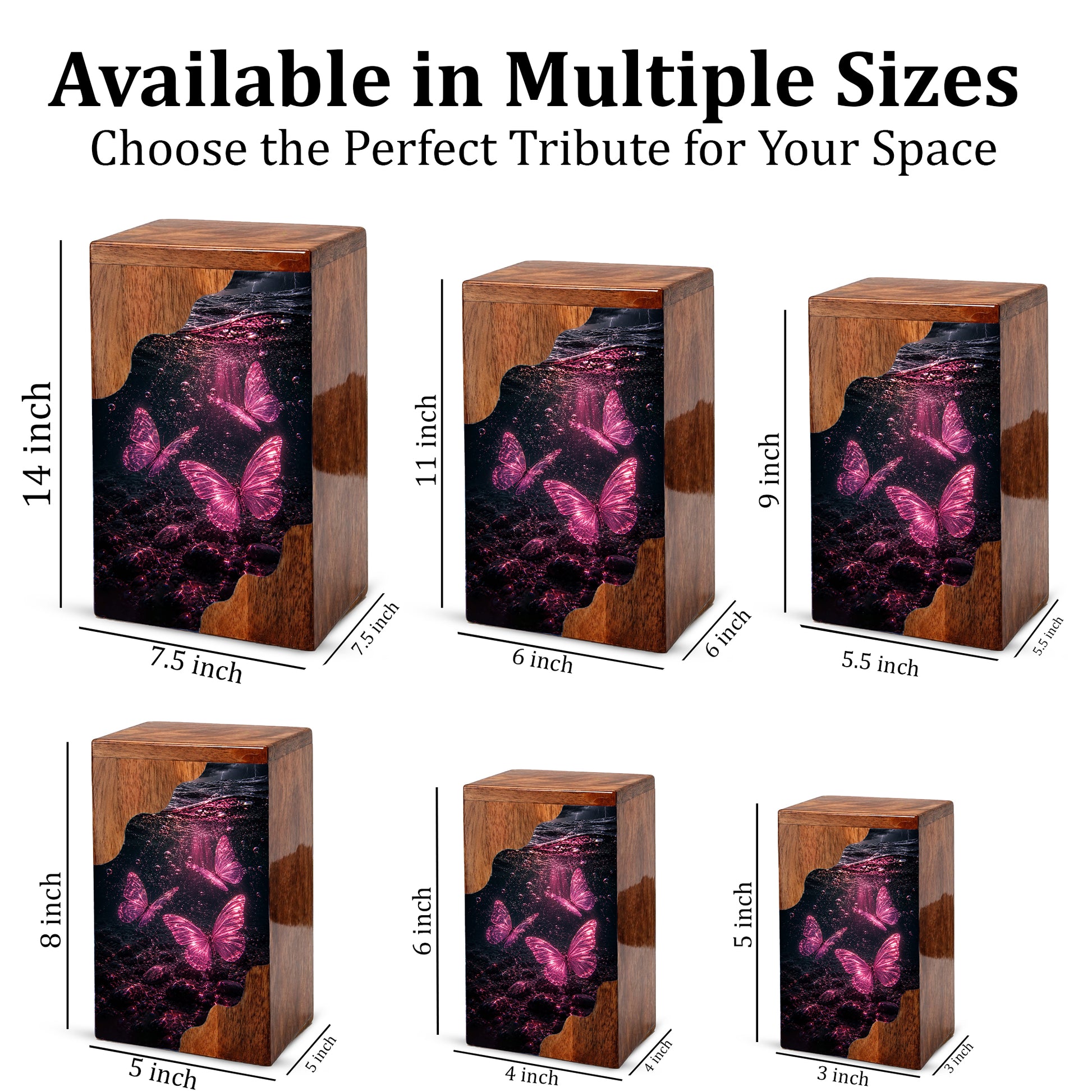 Butterfly Wooden Cremation Urn – Pink Butterfly Memorial Urn for Human Ashes