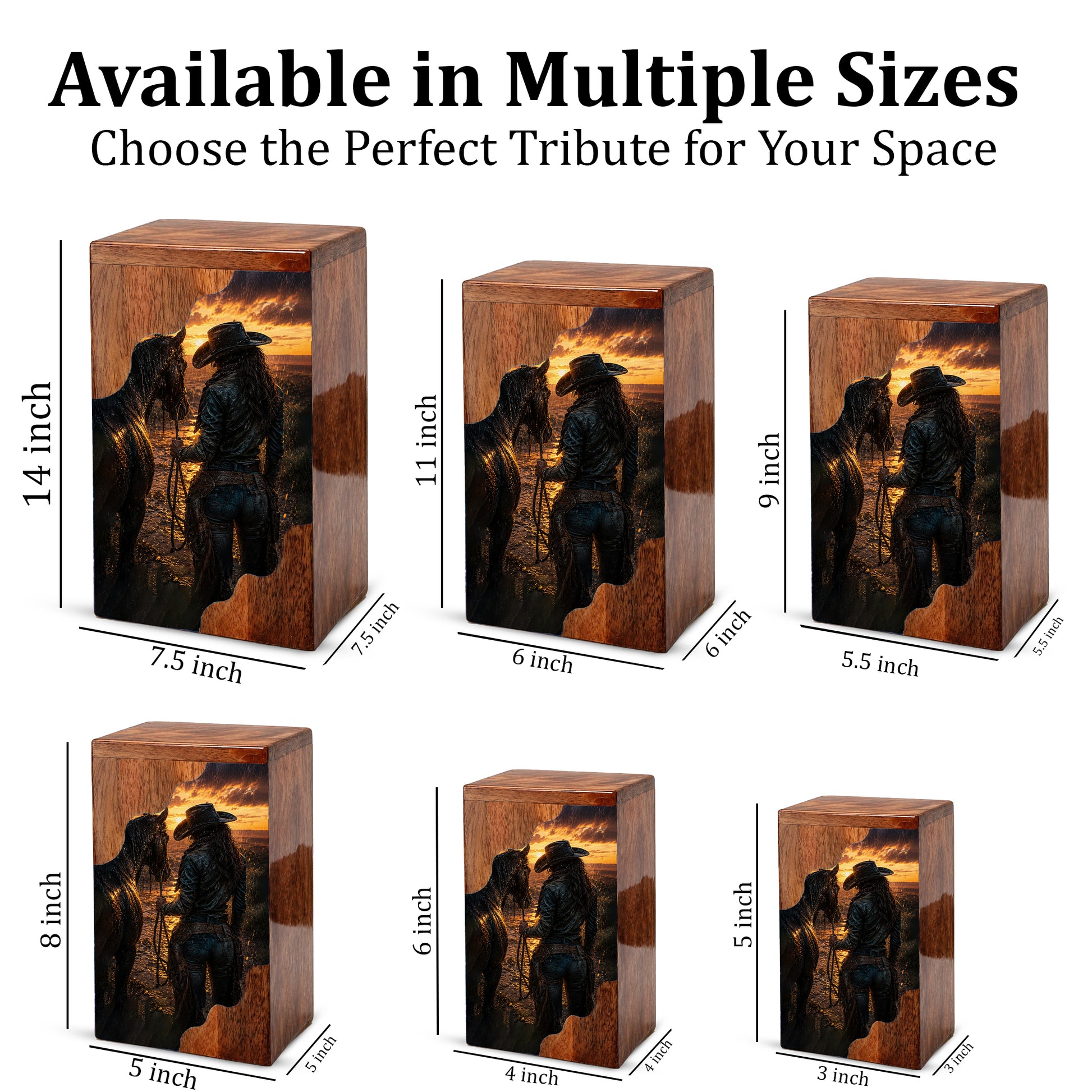 Western Horse Wooden Cremation Urn for Mom – Custom Memorial Urn for Human Ashes