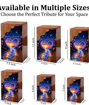 Butterfly Wooden Cremation Urn – Heart Sunset Memorial Urn for Human Ashes