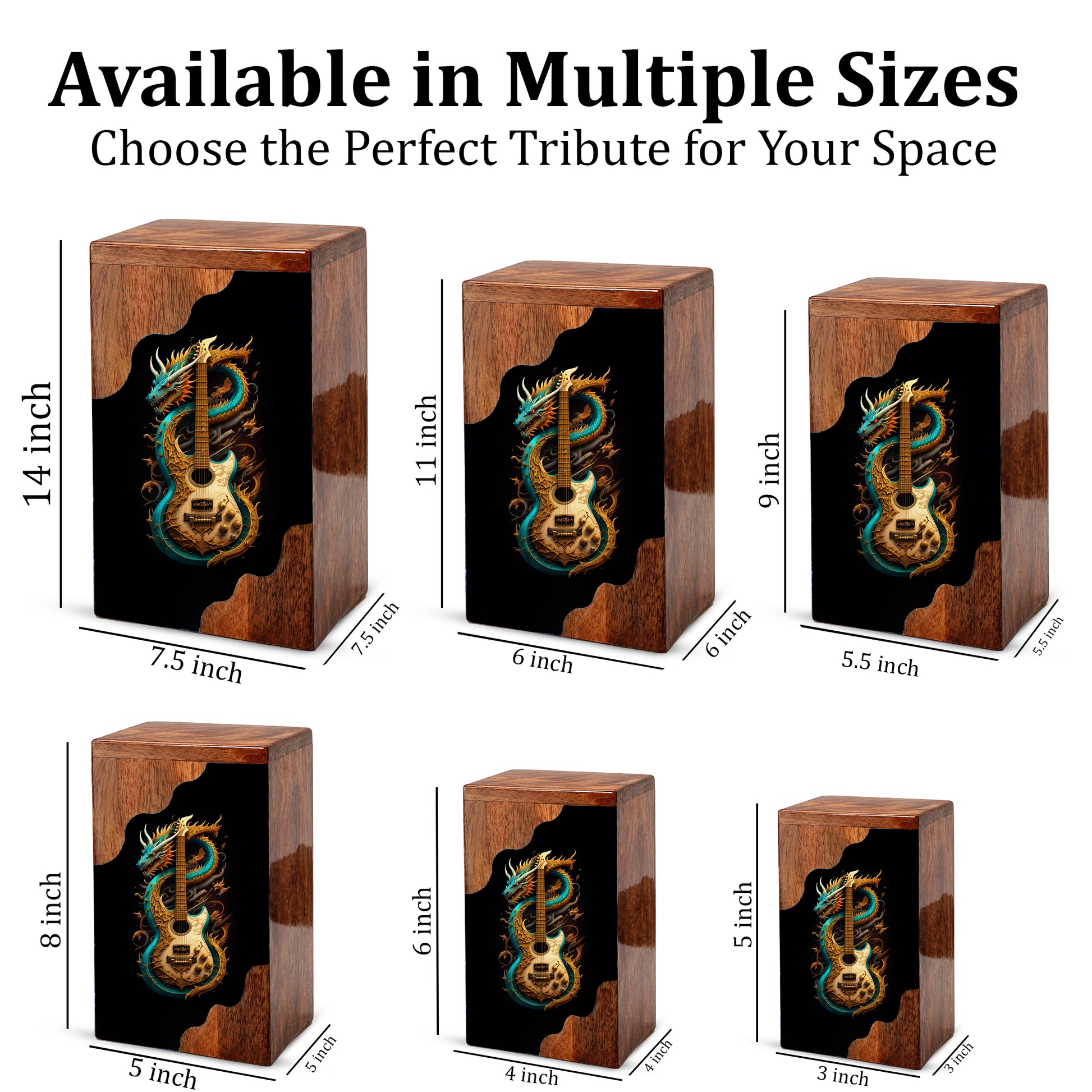 Dragon Guitar Wooden Cremation Urn – Music Memorial Urn with Mythical Dragon