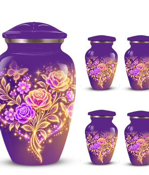 Purple Rose & Butterfly Cremation Urn for Ashes | Personalized Floral Memorial Urn | Handmade Adult Urn for Human Ashes