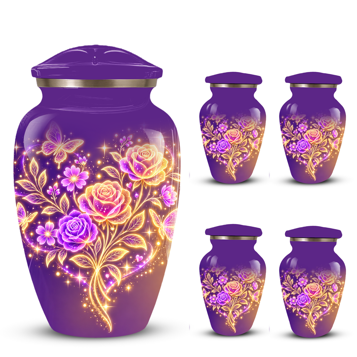 Purple Rose & Butterfly Cremation Urn for Ashes | Personalized Floral Memorial Urn | Handmade Adult Urn for Human Ashes