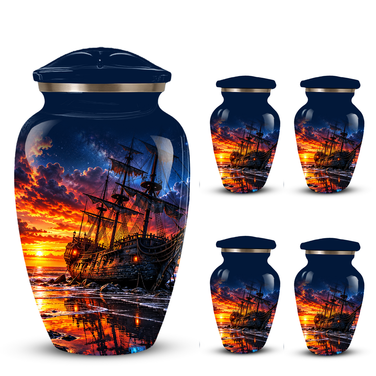 Personalized Pirate Ship Cremation Urn for Ashes, Sunset Ship Adult Memorial Urn