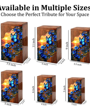 Butterfly Wooden Cremation Urn | Wooden Urn for Human Ashes | Blue Butterfly Urn