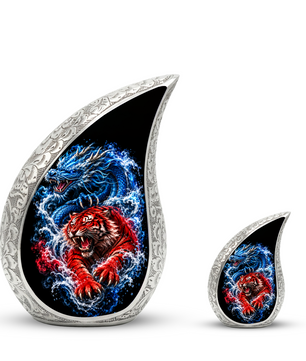 Dragon Tiger Cremation Urn for Ashes, Asian Dragon Memorial Urn, Red Tiger & Blue Dragon Urn, Personalized Adult Urn for Men