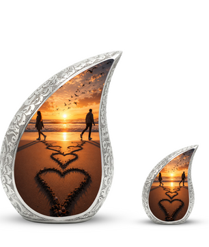 Beach Sunset Cremation Urn for Human Ashes | Heart-Shaped Ocean Memorial Urn & Beach Themed Keepsake Urn
