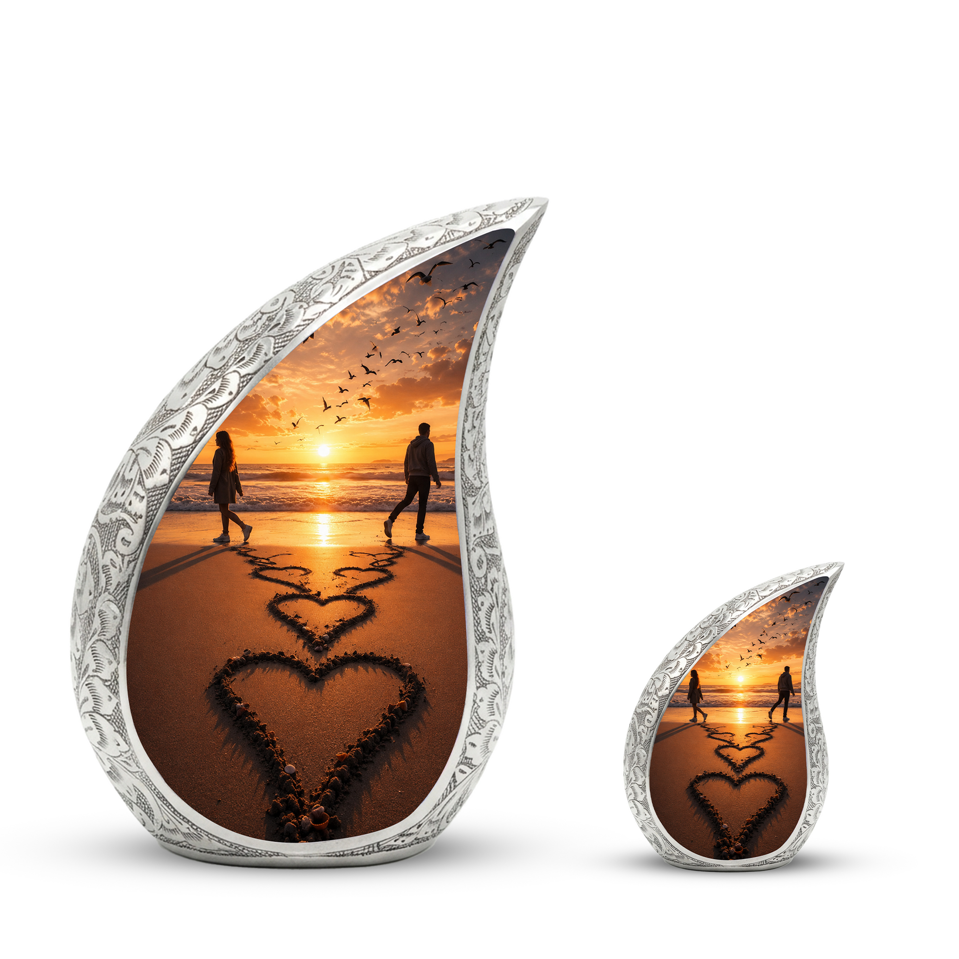 Beach Sunset Cremation Urn for Human Ashes | Heart-Shaped Ocean Memorial Urn & Beach Themed Keepsake Urn