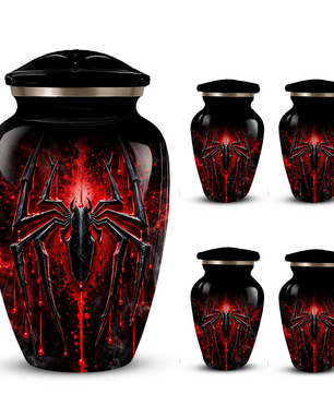 Black Spider Cremation Urn with Red Gothic Design – Adult Urn for Ashes