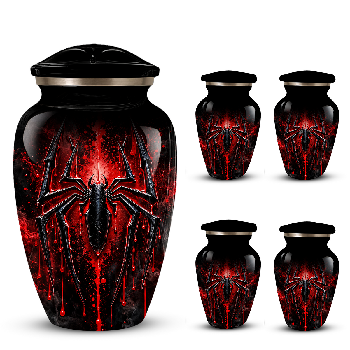 Black Spider Cremation Urn with Red Gothic Design – Adult Urn for Ashes