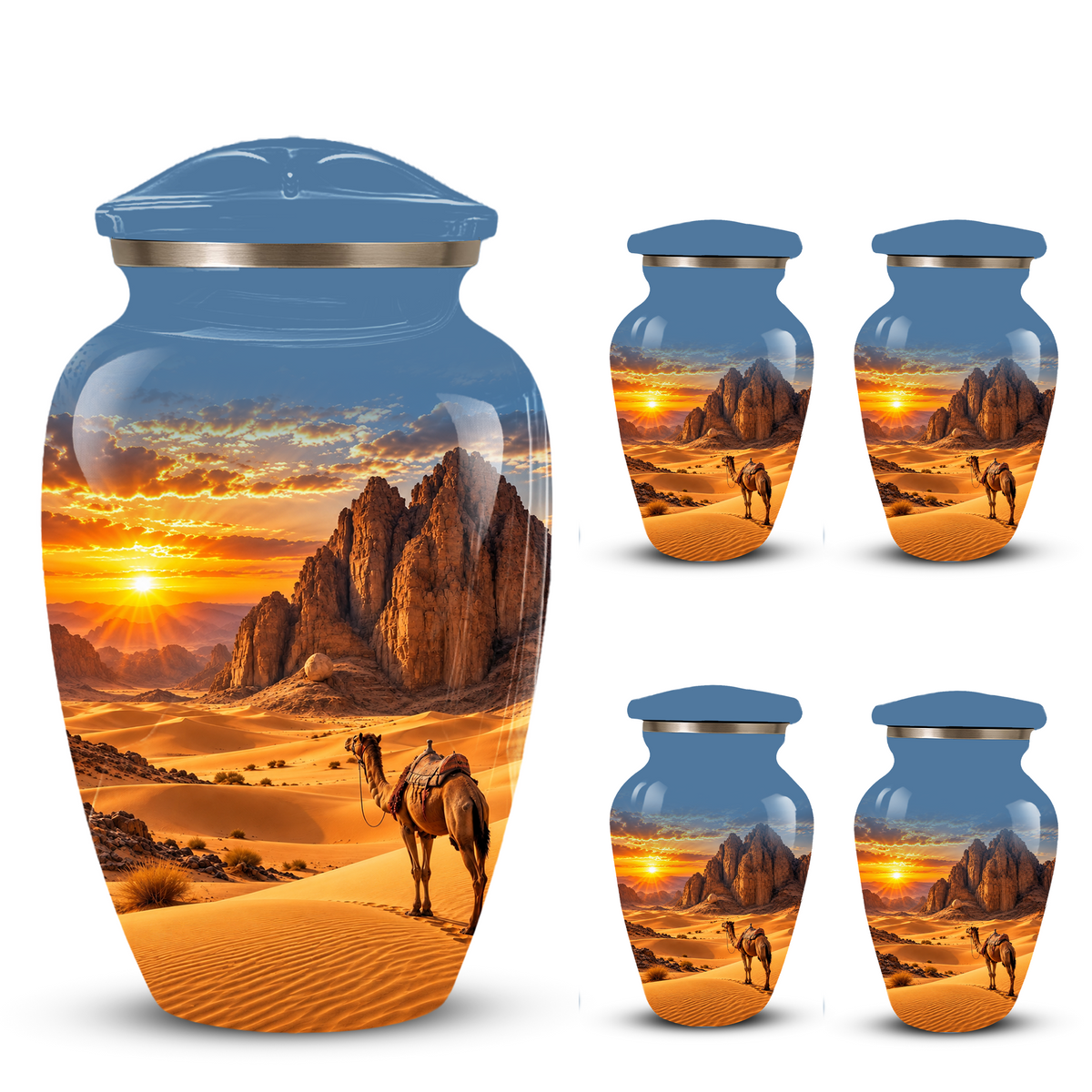 Adult Cremation Urn for Ashes, Personalized Desert Camel Aluminum Urn, Sunset Mountain Memorial Urn