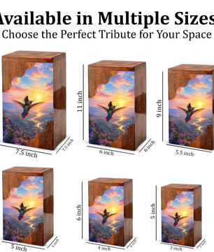 Hummingbird Wooden Cremation Urn for Human Ashes