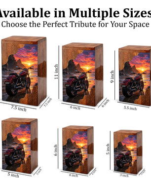 Motorcycle Beach Sunset Cremation Urn – Wooden Urn for Human Ashes