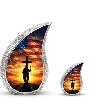 Military Cross Urn for Dad | Patriotic Cremation Urn for Adult Male Ashes
