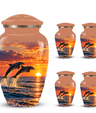 Dolphin Cremation Urn for Ashes, Ocean Sunset Design, Custom Adult Urn for Loved Ones