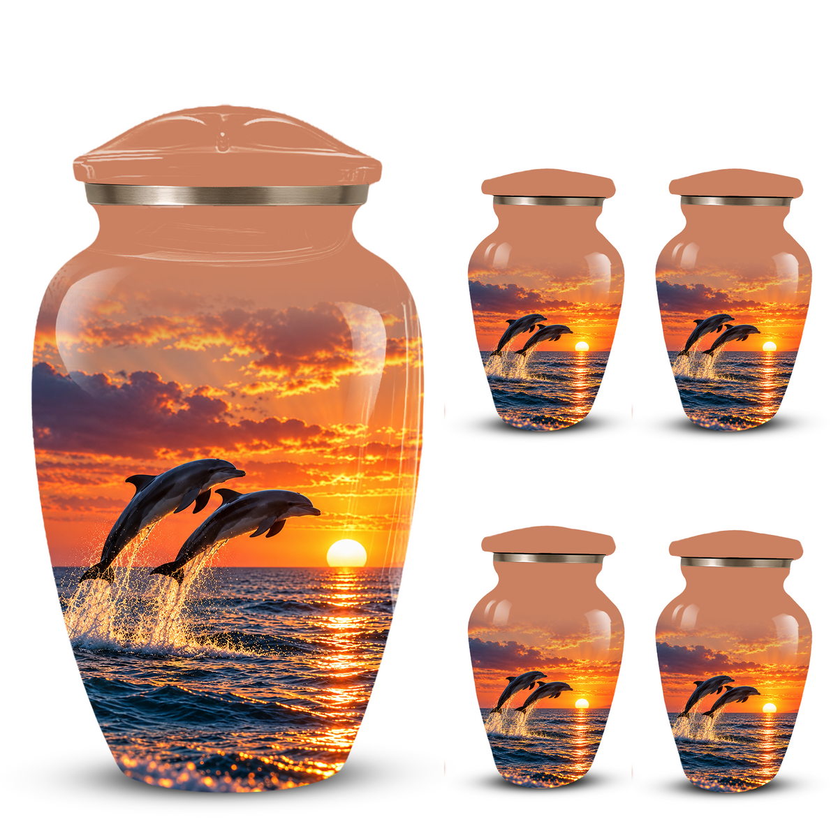 Dolphin Cremation Urn for Ashes, Ocean Sunset Design, Custom Adult Urn for Loved Ones