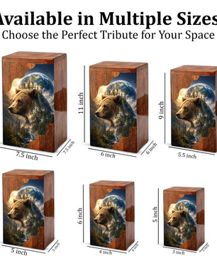 Wooden Cremation Urn for Human Ashes, Bear Memorial Urn