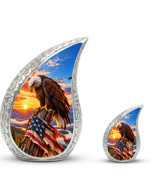 Eagle Cremation Urn for Dad - American Flag Eagle Memorial Keepsake Urn