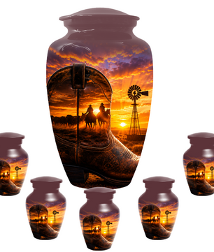 Cowboy Cremation Urn for Dad, Western Boot Memorial keepsake Urns for Ashes