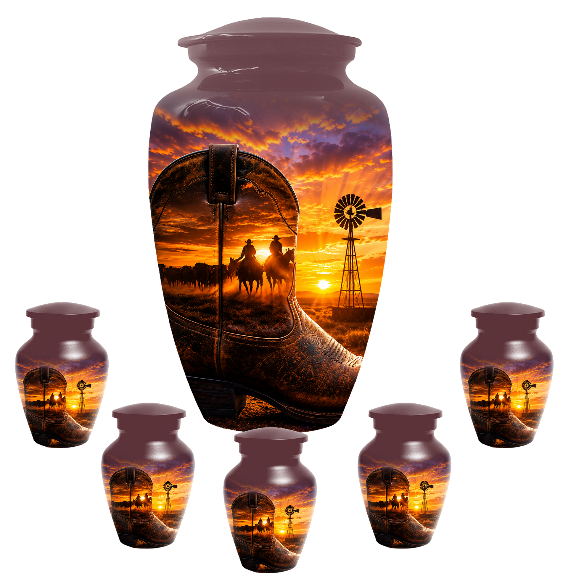 Cowboy Cremation Urn for Dad, Western Boot Memorial keepsake Urns for Ashes