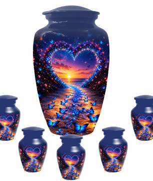 Blue Butterfly Cremation Urn for Ashes - Heart Beach Sunset Keepsake Urns