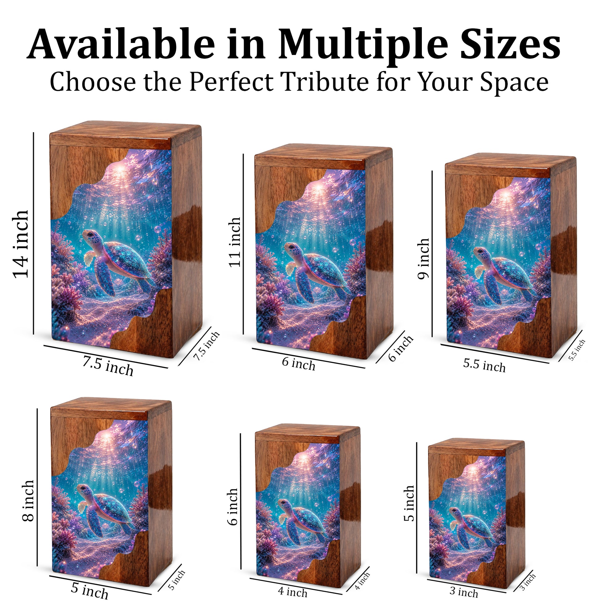 Sea Turtle Underwater Wooden Cremation Urn – Personalized Memorial Urn for Human Ashes