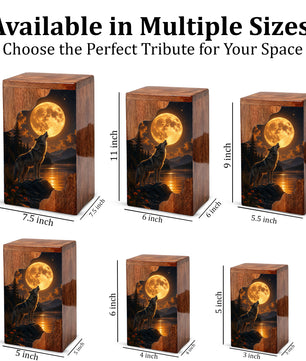 Wolf Moon Wooden Cremation Urn – Personalized Memorial Urn for Human Ashes