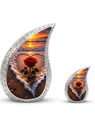 Beach Rose Cremation Urn for Human Ashes | Ocean Sunset Beach Themed Memorial Urn