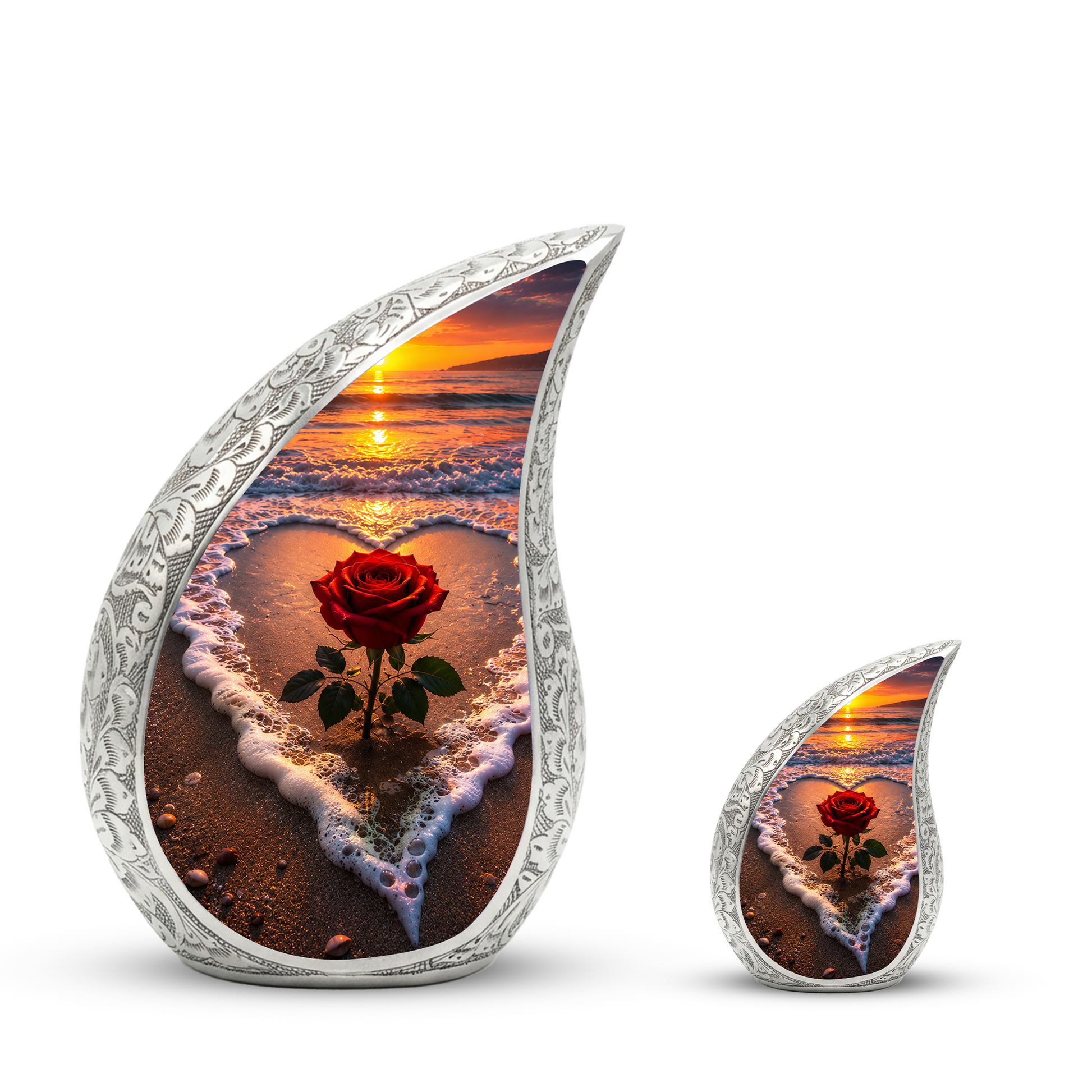 Beach Rose Cremation Urn for Human Ashes | Ocean Sunset Beach Themed Memorial Urn