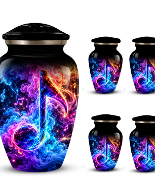 Musical Note Cremation Urn for Adult Ashes, Colorful Galaxy Music Memorial Urn, Adult Cremation Urn with Glowing Neon Treble Clef Artwork
