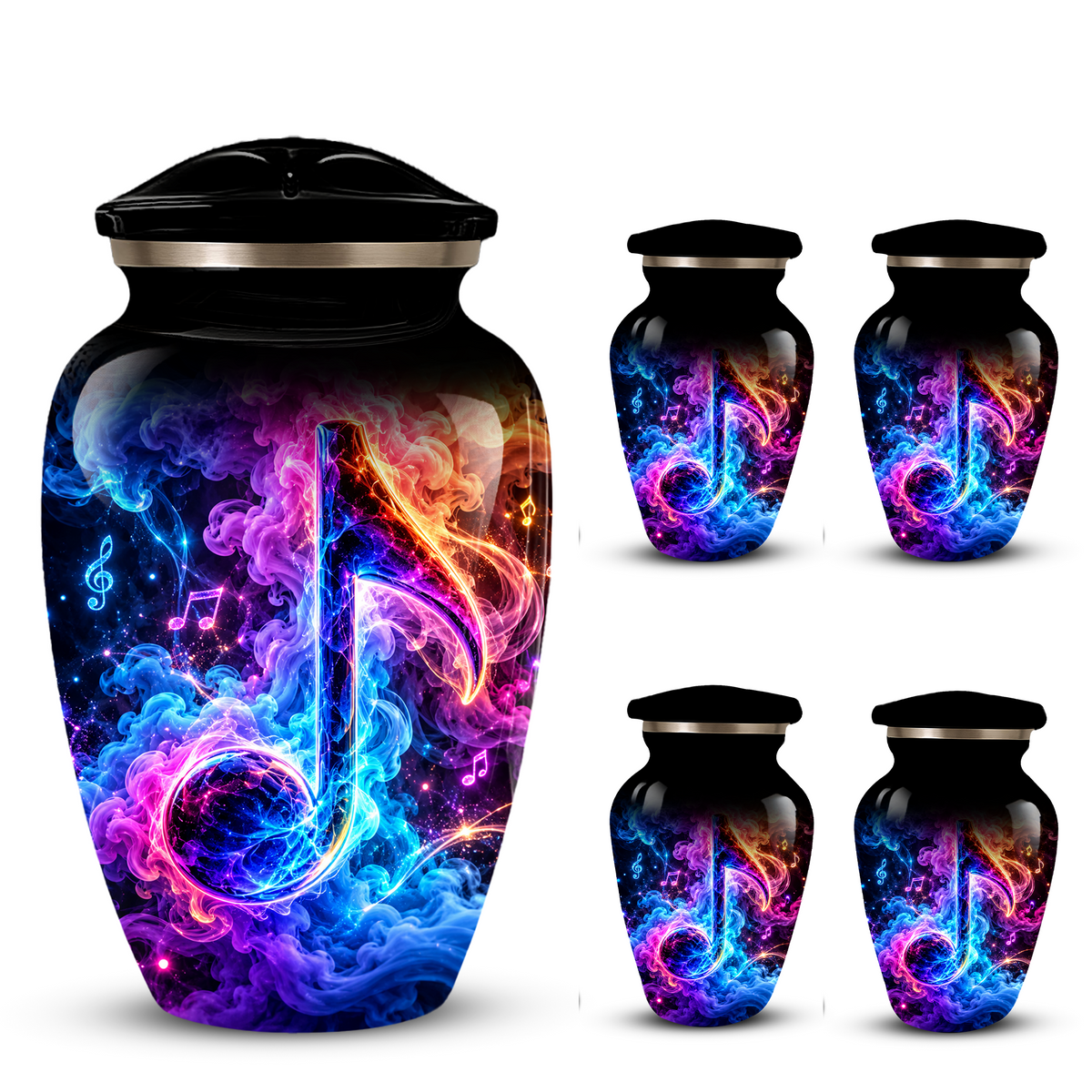 Musical Note Cremation Urn for Adult Ashes, Colorful Galaxy Music Memorial Urn, Adult Cremation Urn with Glowing Neon Treble Clef Artwork