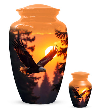 Eagle Sunset Urn for Human Ashes | Majestic Eagle Adult Cremation Urn | Sunset Memorial Funeral Urn