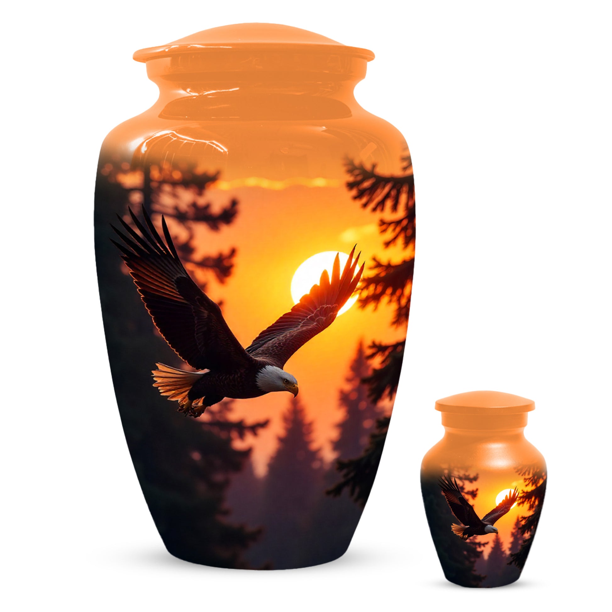 Eagle Sunset Urn for Human Ashes | Majestic Eagle Adult Cremation Urn | Sunset Memorial Funeral Urn