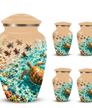 Personalized Sea Turtle Memorial Urn, Aluminum Ocean Beach Urn for Human Ashes