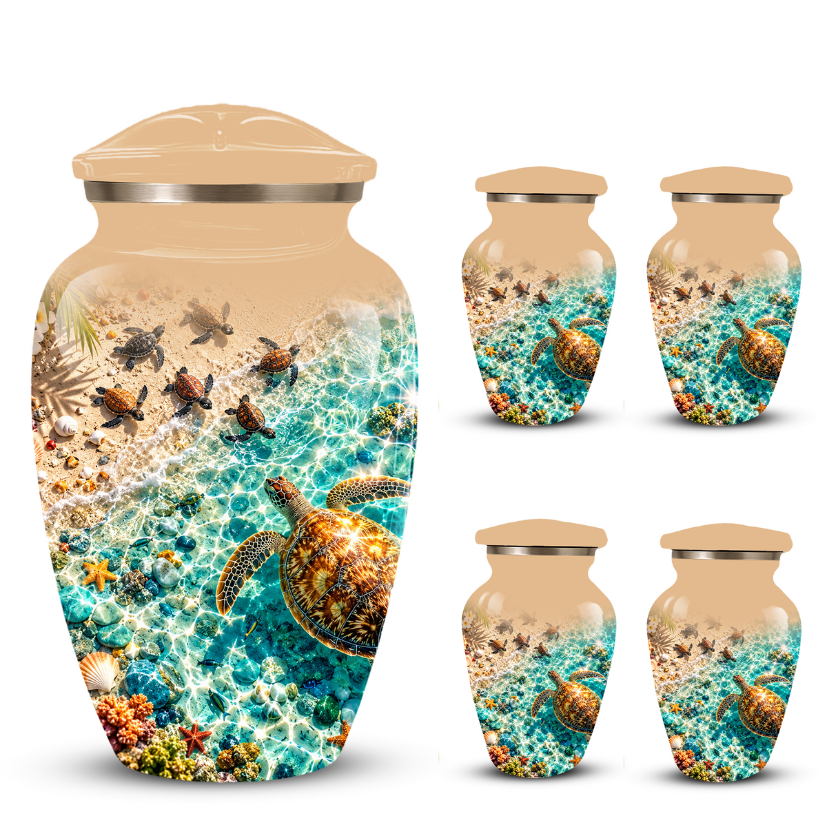 Personalized Sea Turtle Memorial Urn, Aluminum Ocean Beach Urn for Human Ashes