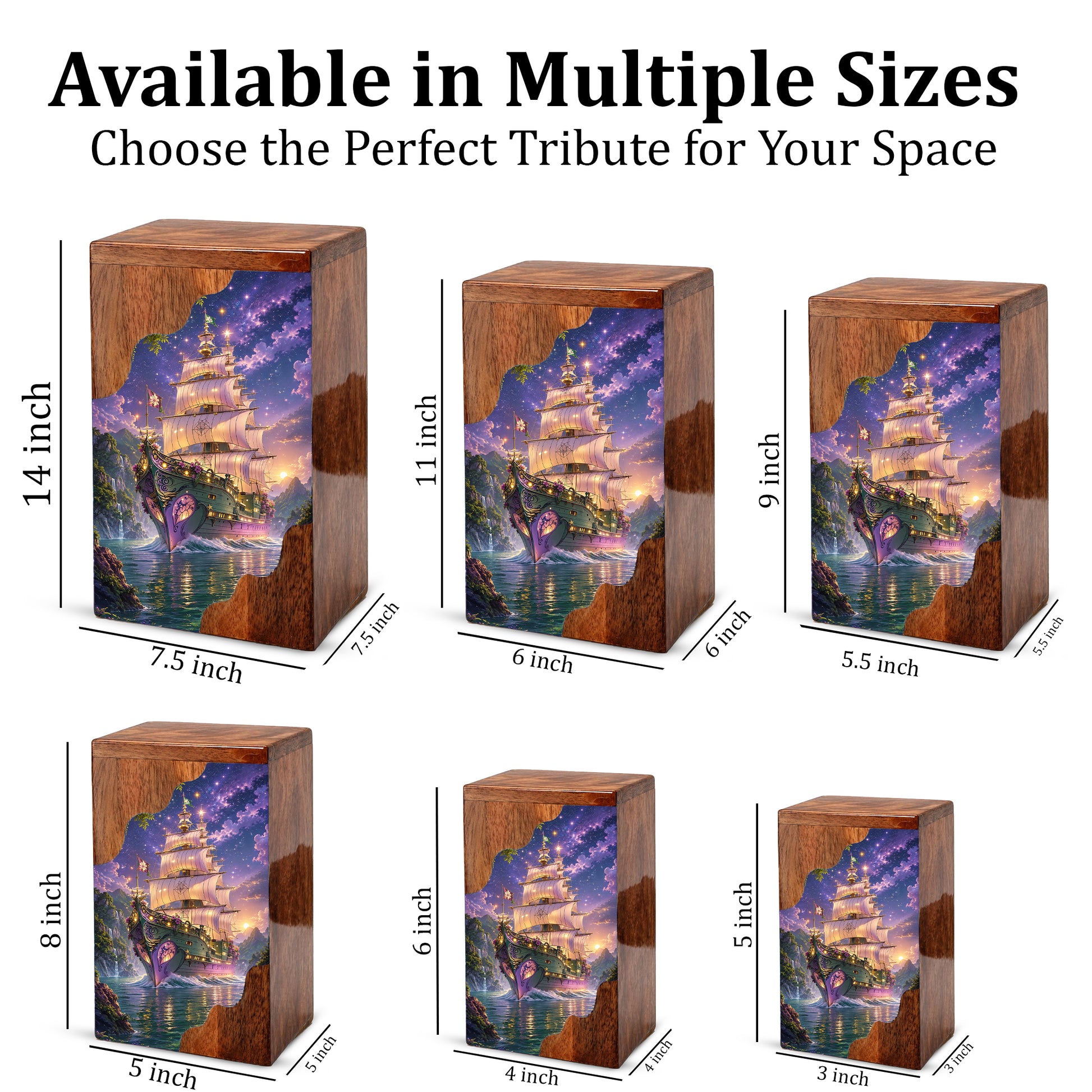 Wooden Cremation Urn for Human Ashes, Sailing Ship Memorial Urn, Adult Cremation Urn
