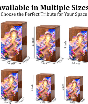 Heavenly Garden Gate Wooden Cremation Urn – Personalized Memorial Urn for Human Ashes