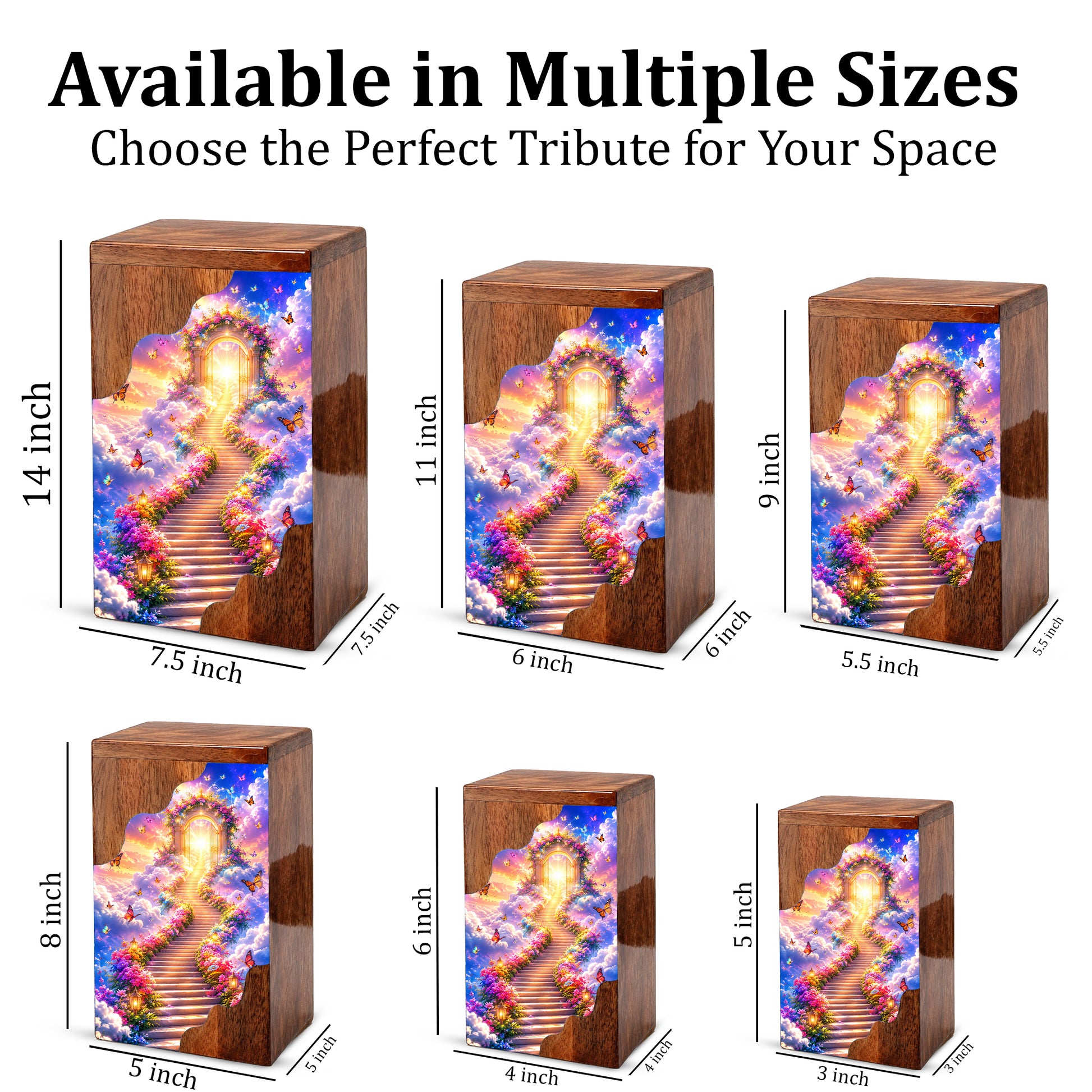 Heavenly Garden Gate Wooden Cremation Urn – Personalized Memorial Urn for Human Ashes