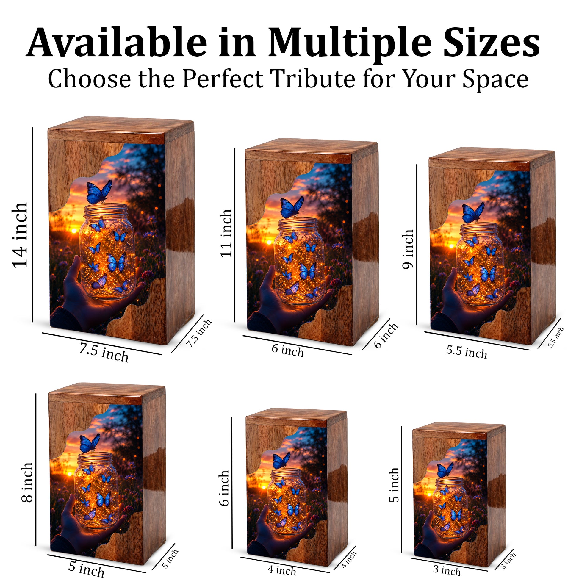 Butterfly Wooden Cremation Urn – Glowing Butterfly Memorial Urn for Human Ashes