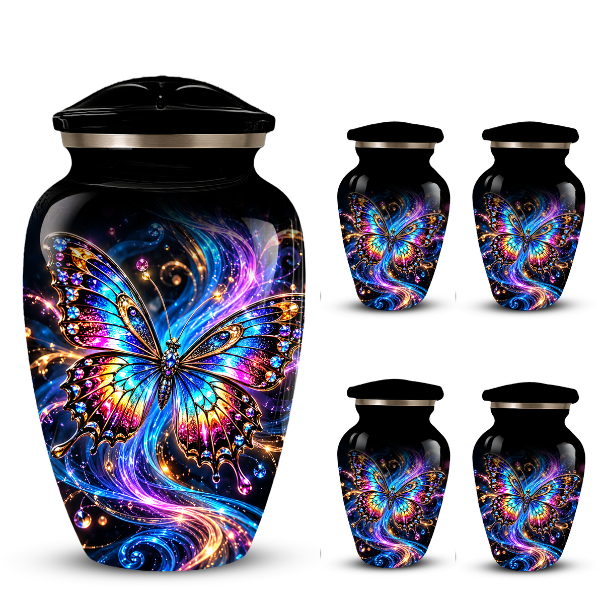 Colorful Butterfly Cremation Urn for Adult Ashes, Personalized Memorial Urn, Rainbow Butterfly Adult Urn for Human Ashes, Celestial Funeral Urn