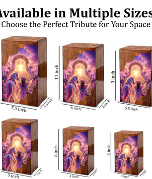 Angel Heaven Gate Wooden Cremation Urn – Heavenly Garden Memorial Wooden Urn for Human Ashes