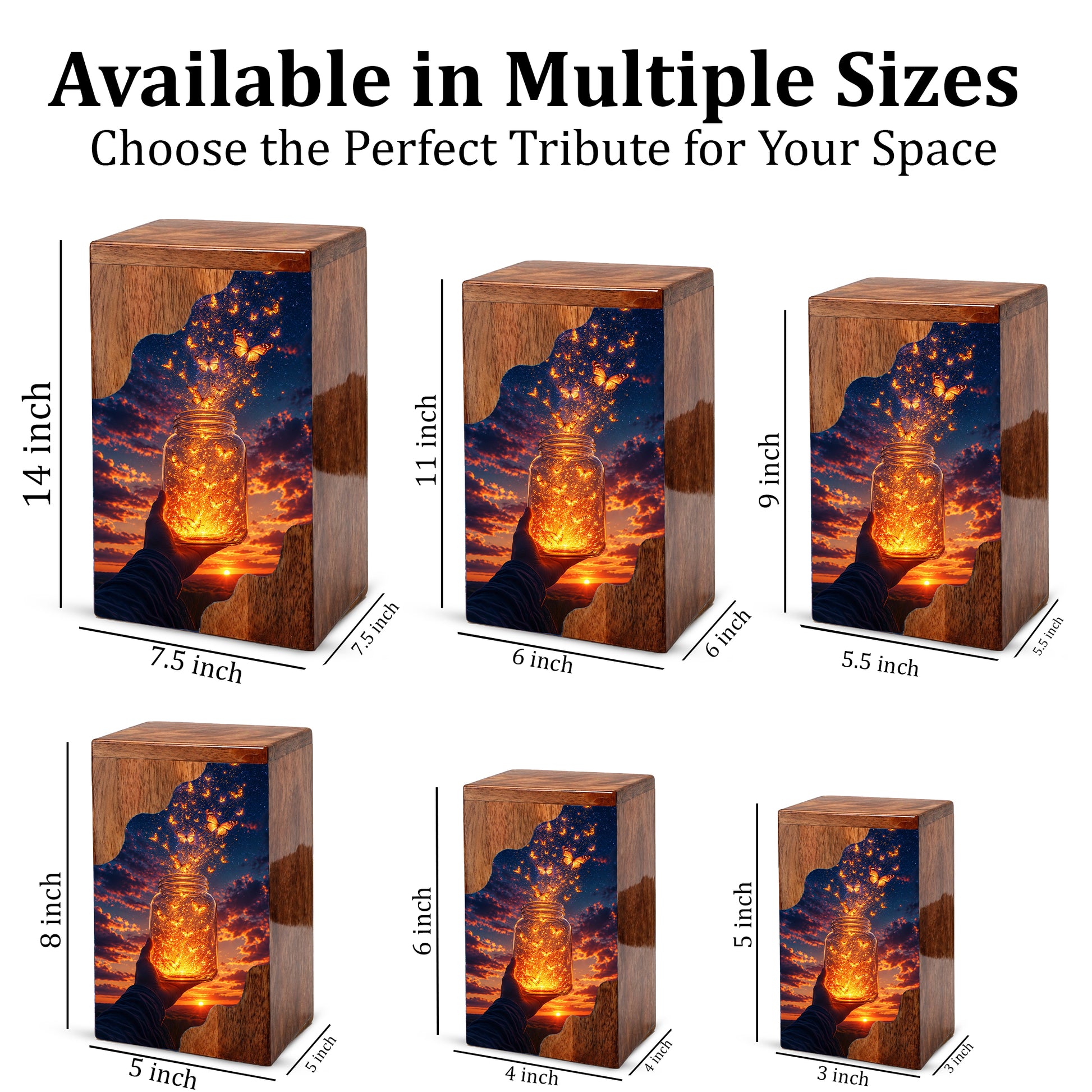 Butterfly Release Wooden Cremation Urn – Sunset Memorial Urn for Human Ashes