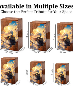 Heaven Bound Train Wooden Cremation Urn – Angel Memorial Urn | Wooden Urn for Human Ashes